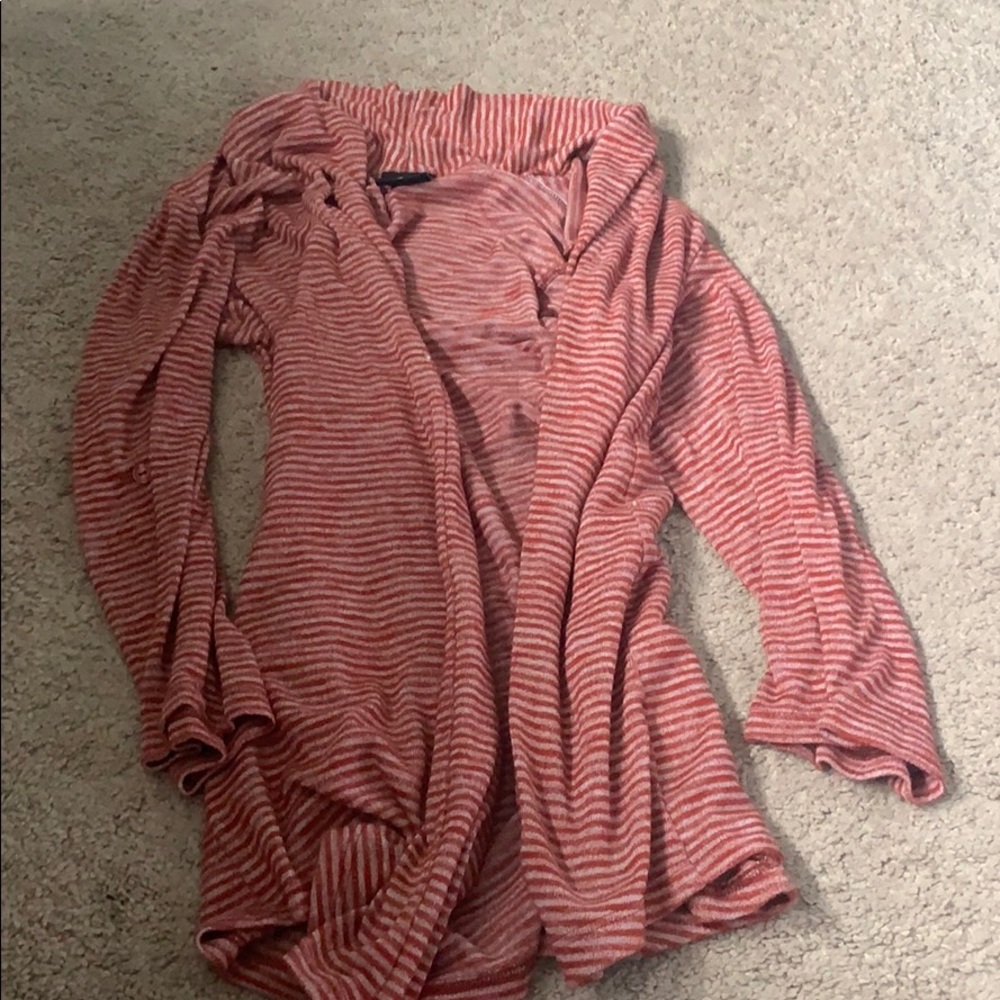 Bobeau Red and White Striped Cardigan
